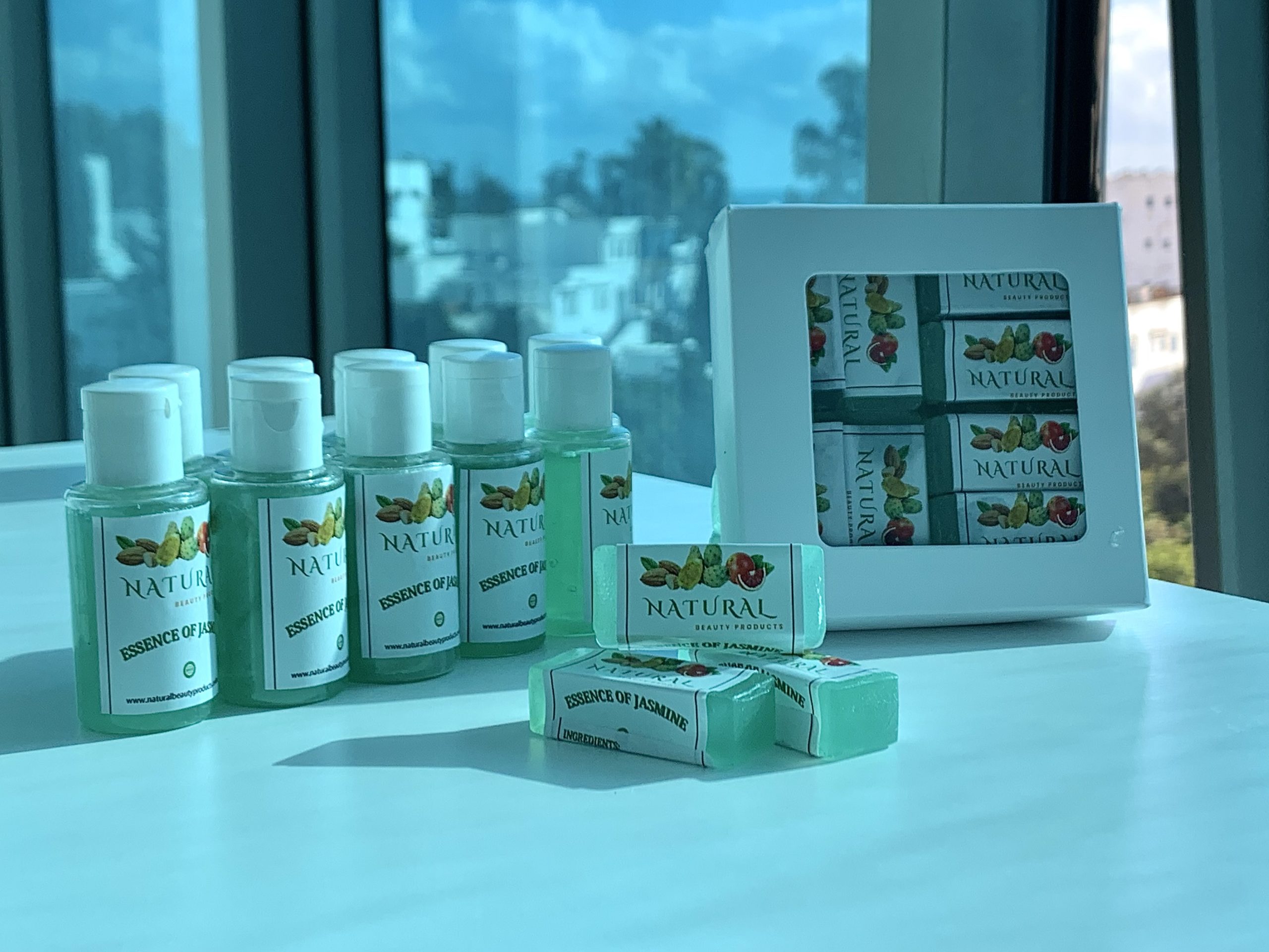 Gift box with handmade soap bars arranged for a simple self-care present