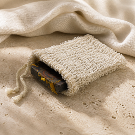 Natural sisal fiber soap saver bag by Plumera Essentials