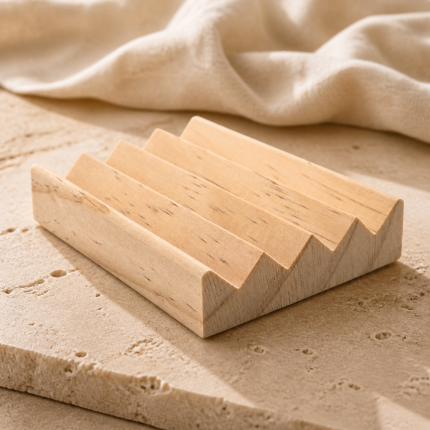 Handmade slotted poplar wood soap dish by Plumera Essentials