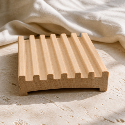 Handcrafted red alder wood turret soap dish by Plumera Essentials