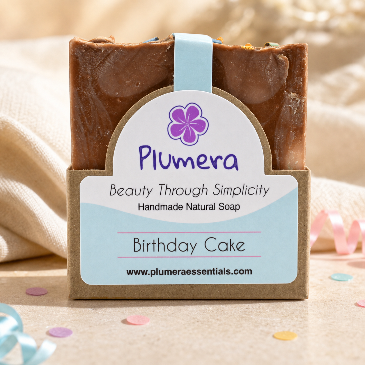 Birthday Cake handmade soap bar with colorful soap sprinkles by Plumera Essentials